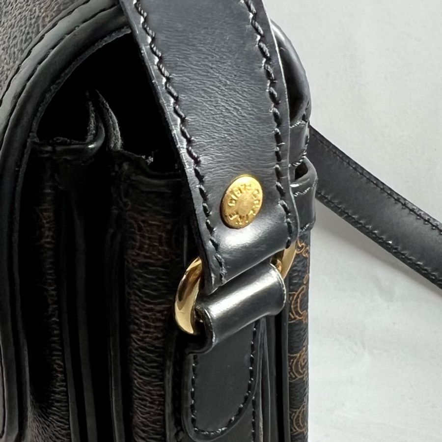 Vintage Celine macadam crossbody bag 中古Celine 凱旋門老花黑色 肩背包-20