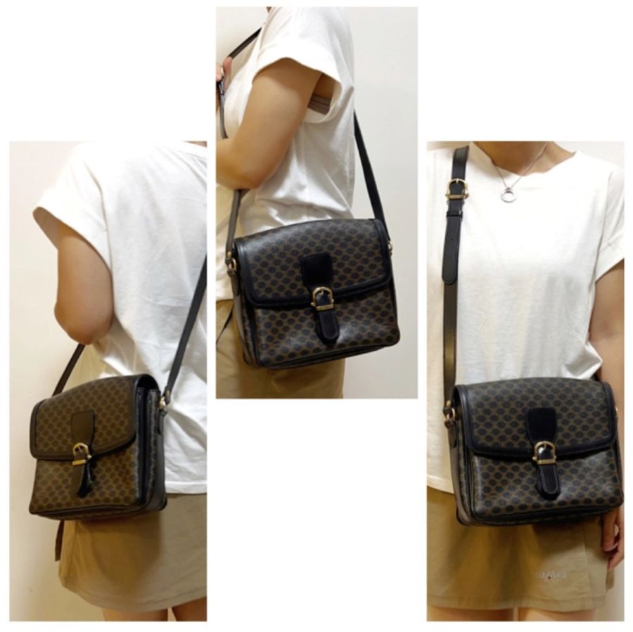 Vintage Celine macadam crossbody bag 中古Celine 凱旋門老花黑色 肩背包-22