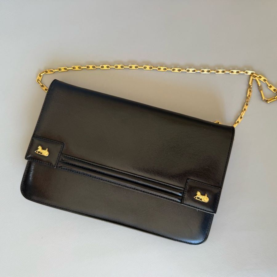 Vintage Celine clutch bag shoulder bag 中古Celine 馬車手拿肩背包 凱旋門鍊條-0