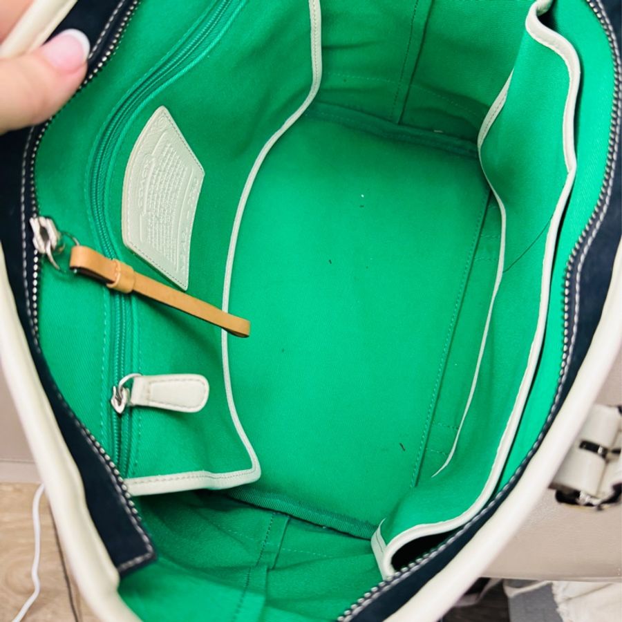 Coach 「雙面」手提大包、防水帆布+白色牛皮材質-8