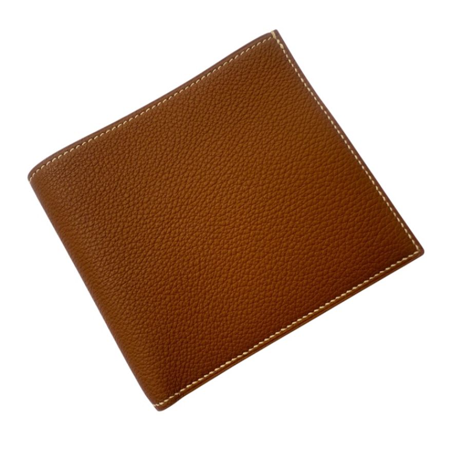 全新 Hermès MC2 Epsom Leather Wallet 皮革金棕色短夾 男女同款-0