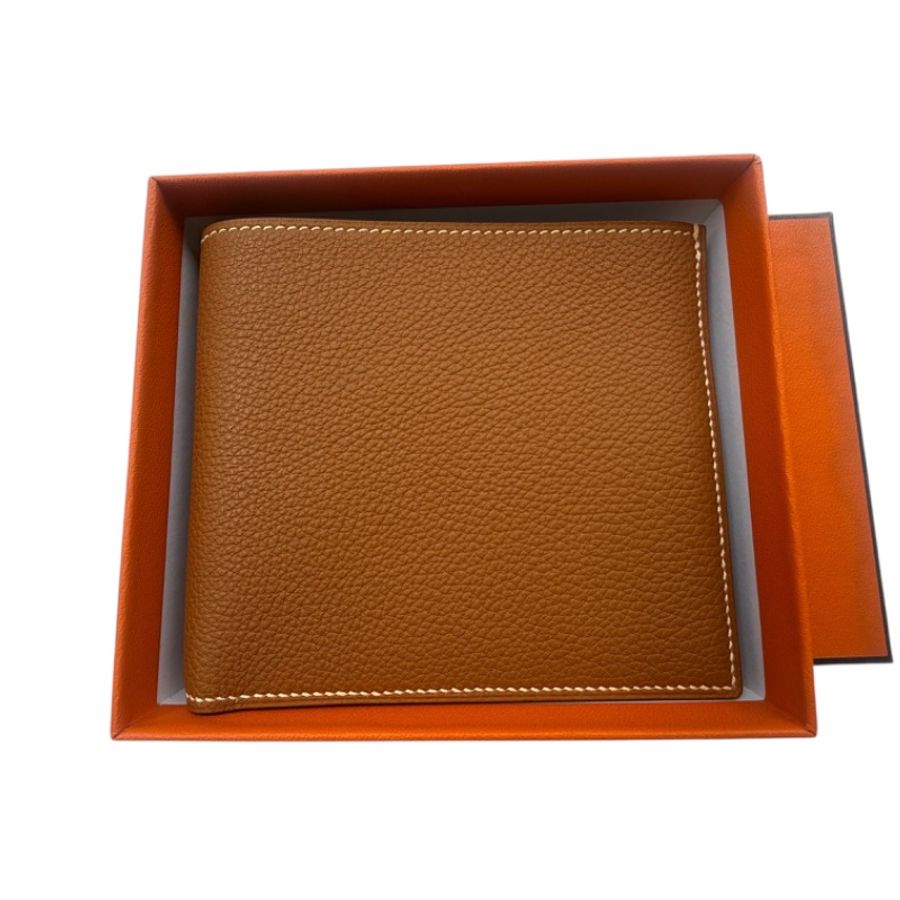 全新 Hermès MC2 Epsom Leather Wallet 皮革金棕色短夾 男女同款-2
