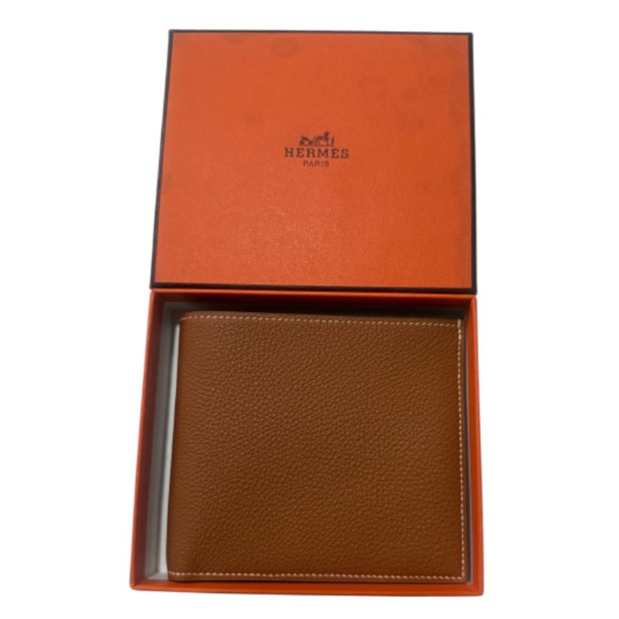 全新 Hermès MC2 Epsom Leather Wallet 皮革金棕色短夾 男女同款-4