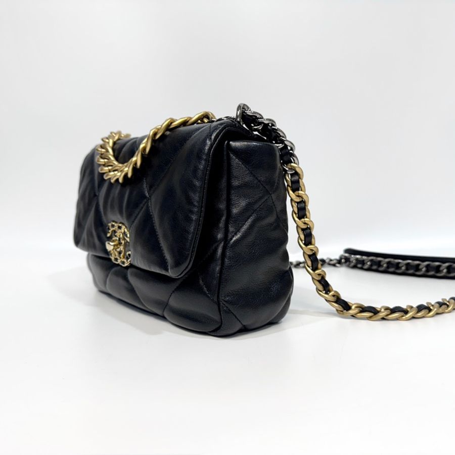 CHANEL黑金油蠟羊皮19包小號 26CM AS1160-1