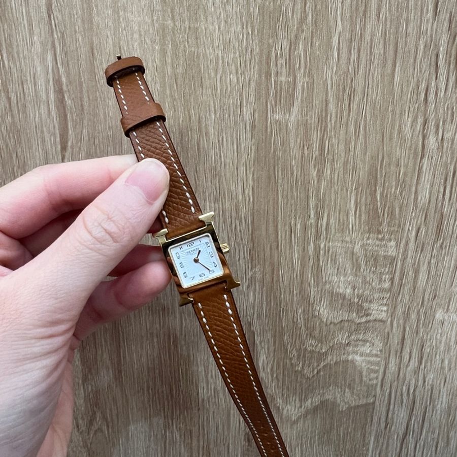Hermes 經典金棕金Heure H石英錶-0