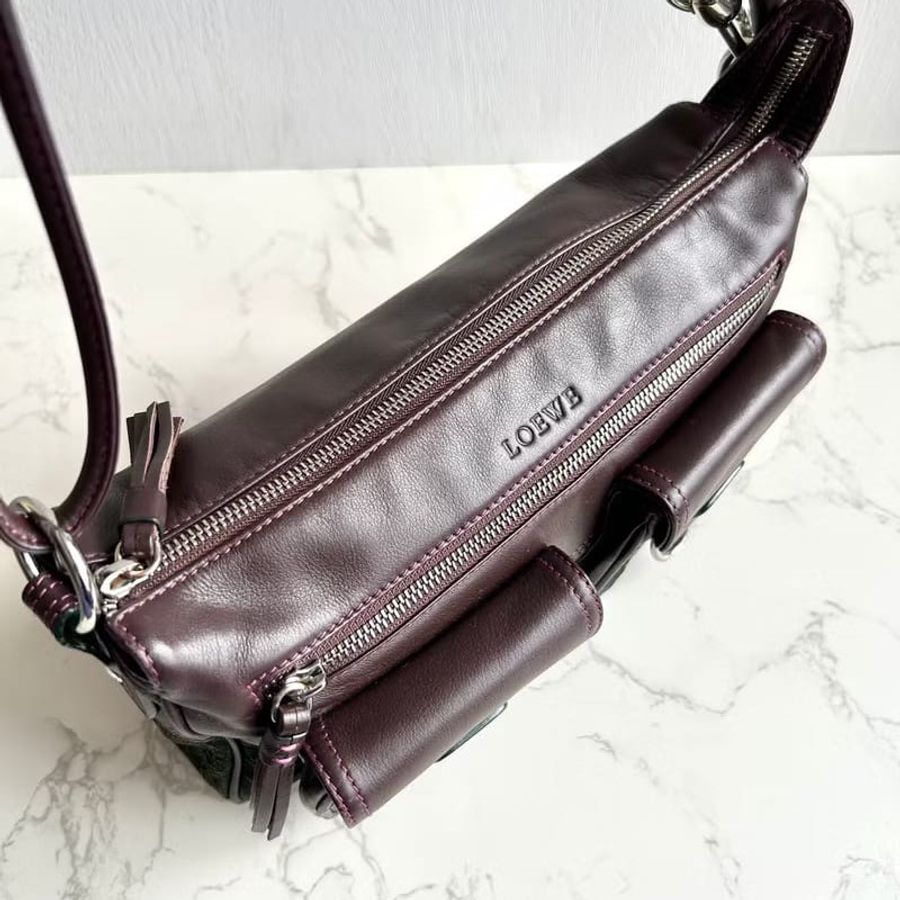 【LA LUNE】絕版古董包 Loewe拼色兩用側背包 斜孭包 腋下包 皮革包 單肩包-5