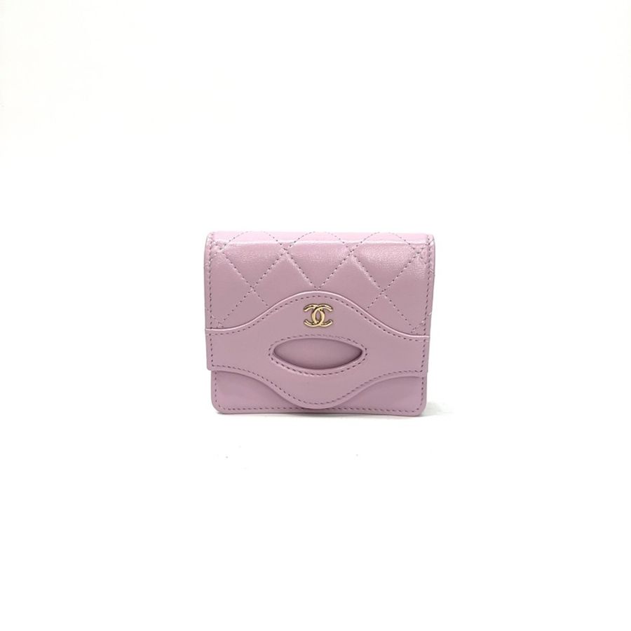 Chanel 粉牛皮菱格紋31淡金釦4卡零錢包 AP3654-0