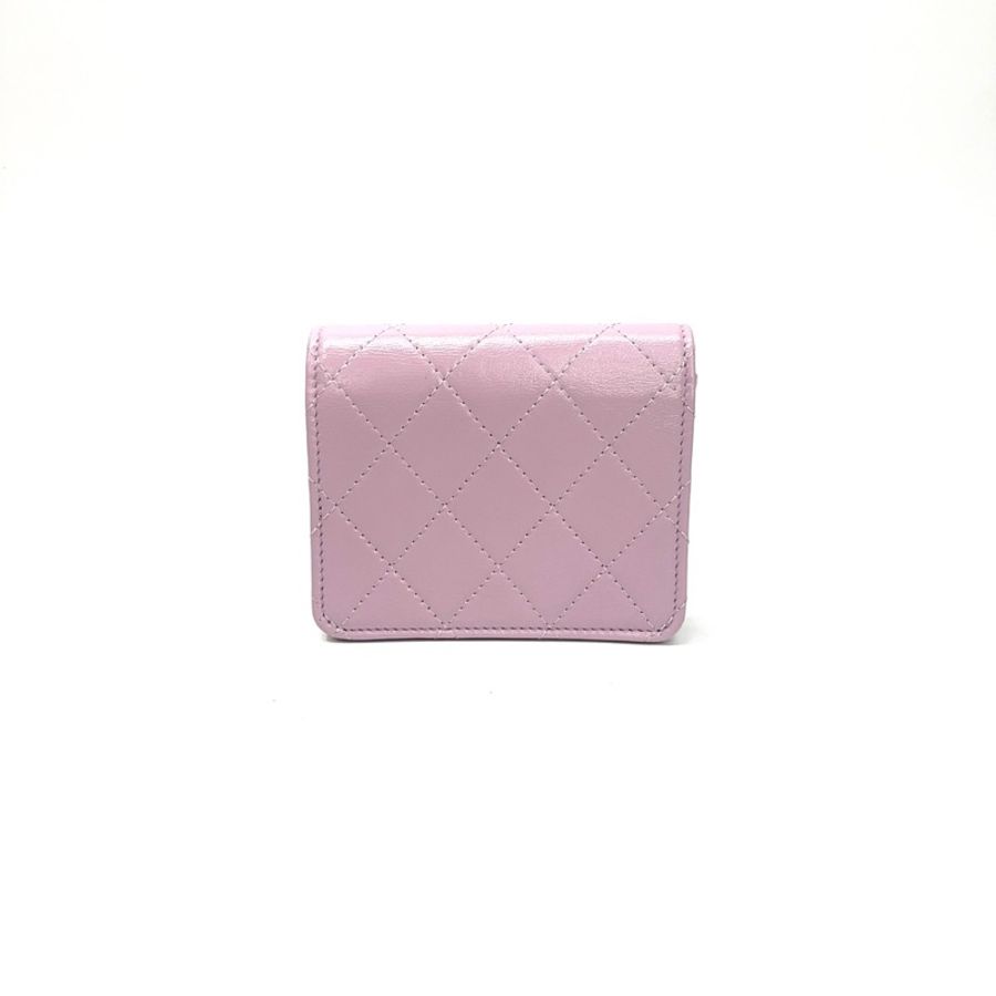 Chanel 粉牛皮菱格紋31淡金釦4卡零錢包 AP3654-1