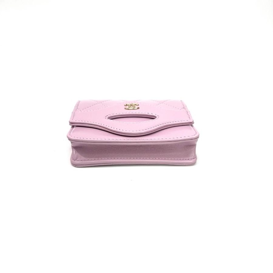 Chanel 粉牛皮菱格紋31淡金釦4卡零錢包 AP3654-4