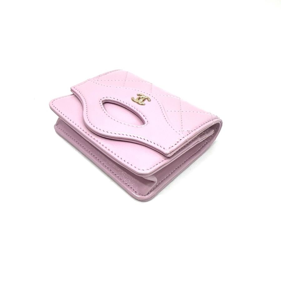 Chanel 粉牛皮菱格紋31淡金釦4卡零錢包 AP3654-6