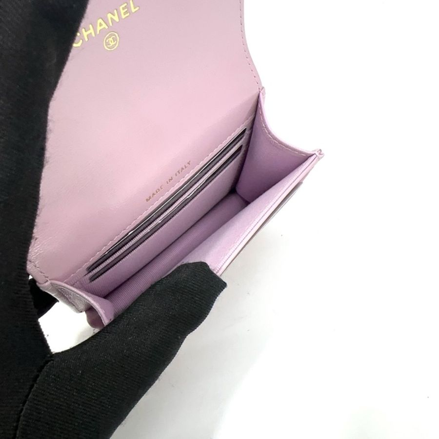 Chanel 粉牛皮菱格紋31淡金釦4卡零錢包 AP3654-7