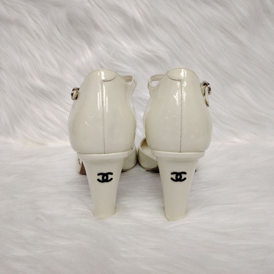 Chanel 香奈兒 22C 米白色漆皮 高跟鞋 35.5碼-5