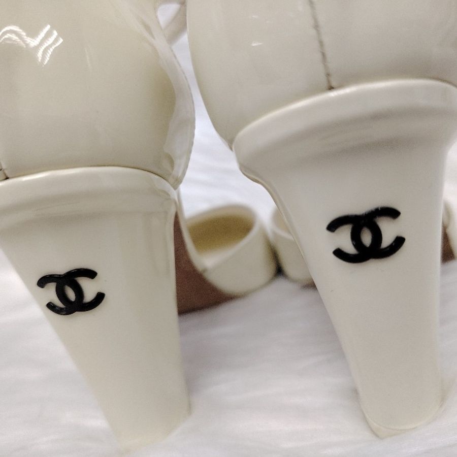 Chanel 香奈兒 22C 米白色漆皮 高跟鞋 35.5碼-6
