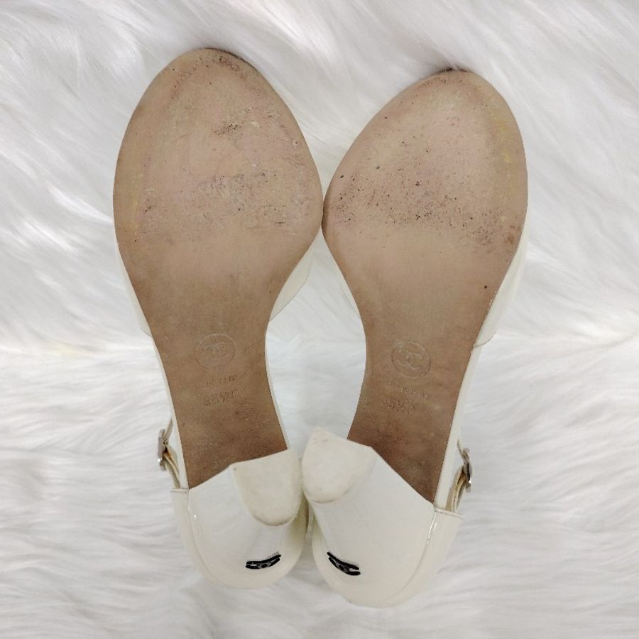 Chanel 香奈兒 22C 米白色漆皮 高跟鞋 35.5碼-7