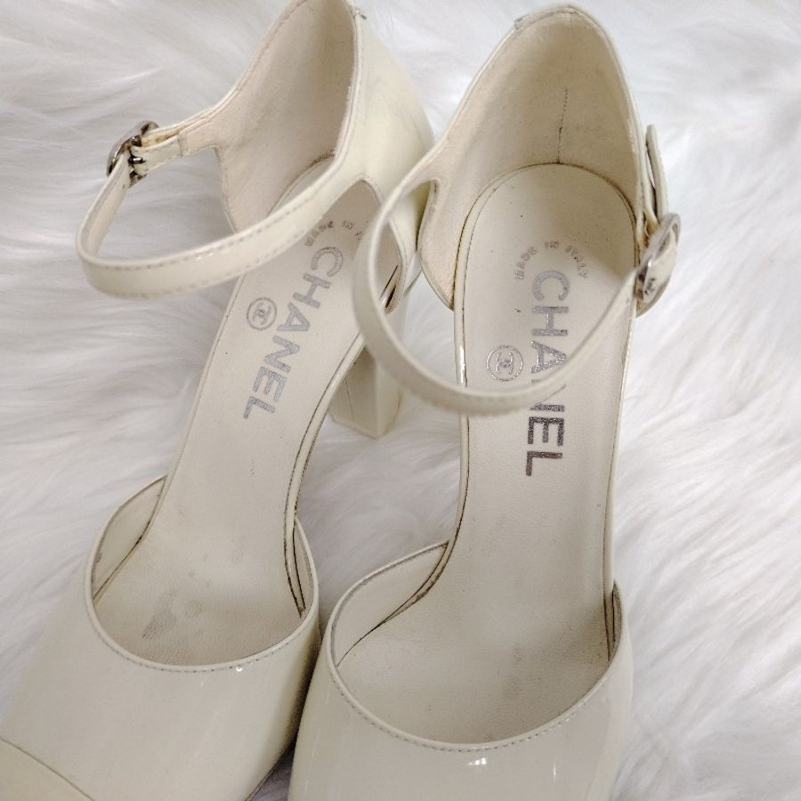 Chanel 香奈兒 22C 米白色漆皮 高跟鞋 35.5碼-9