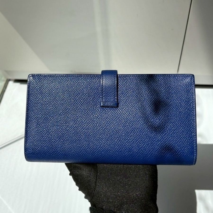 Hermes 銀釦閃電藍皮革長夾-2