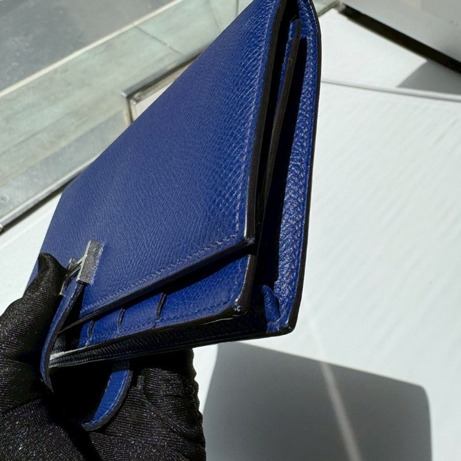 Hermes 銀釦閃電藍皮革長夾-5