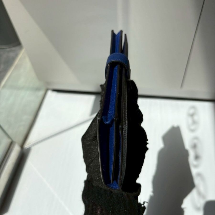 Hermes 銀釦閃電藍皮革長夾-9
