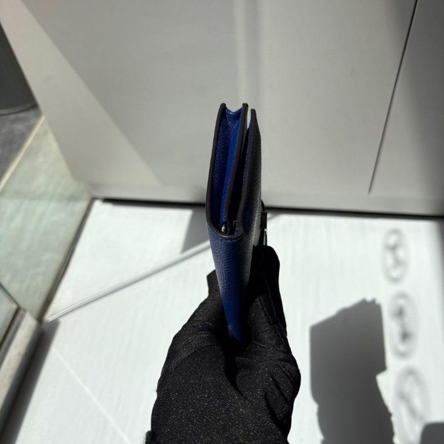 Hermes 銀釦閃電藍皮革長夾-10