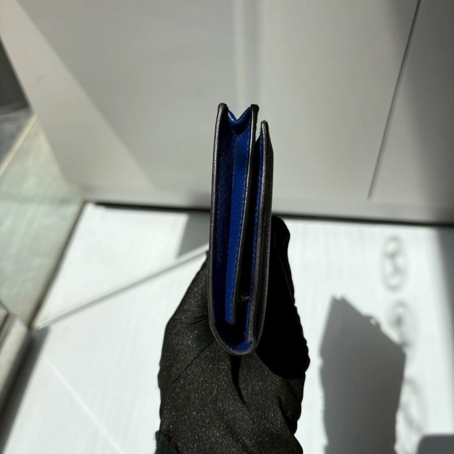 Hermes 銀釦閃電藍皮革長夾-11