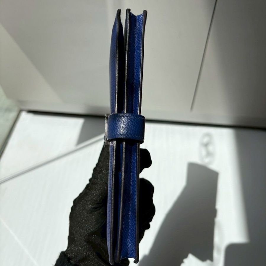 Hermes 銀釦閃電藍皮革長夾-13