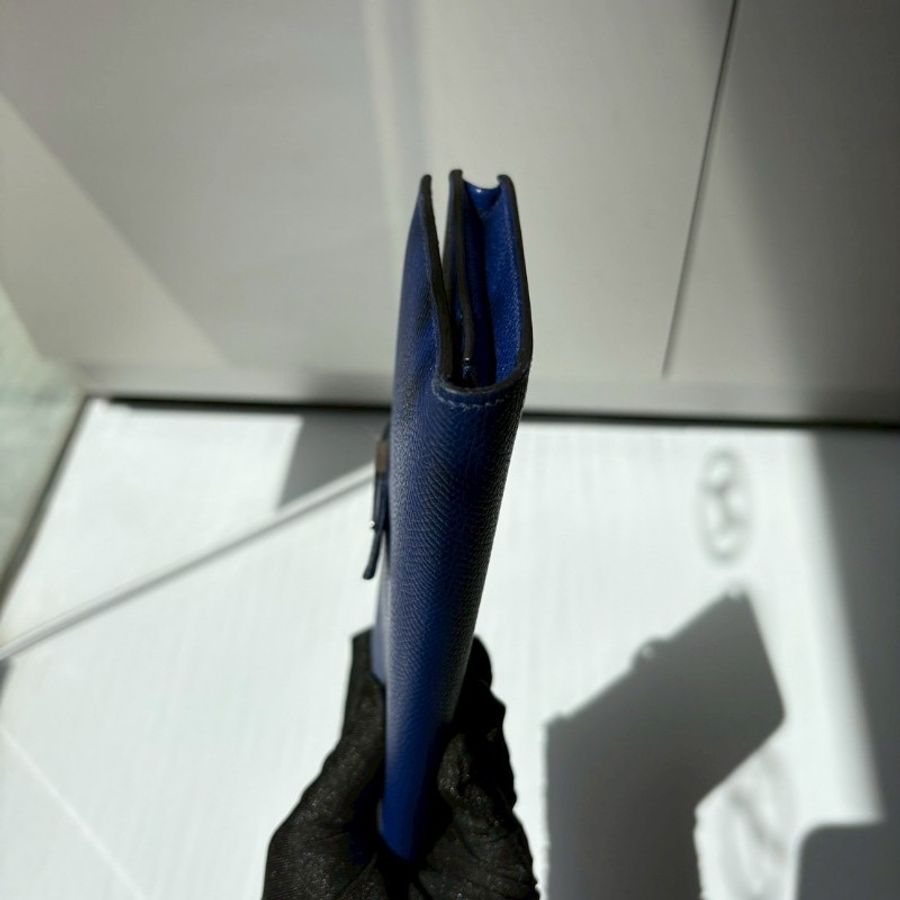 Hermes 銀釦閃電藍皮革長夾-14