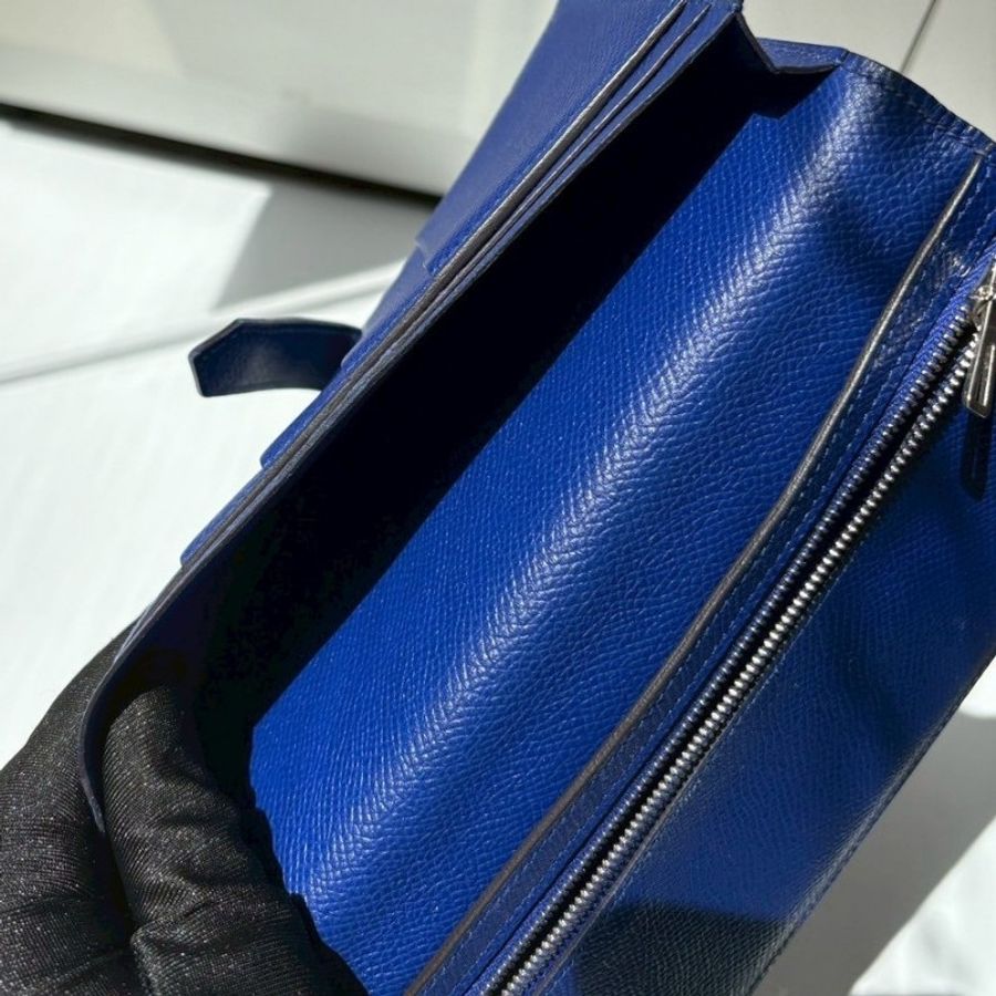 Hermes 銀釦閃電藍皮革長夾-20