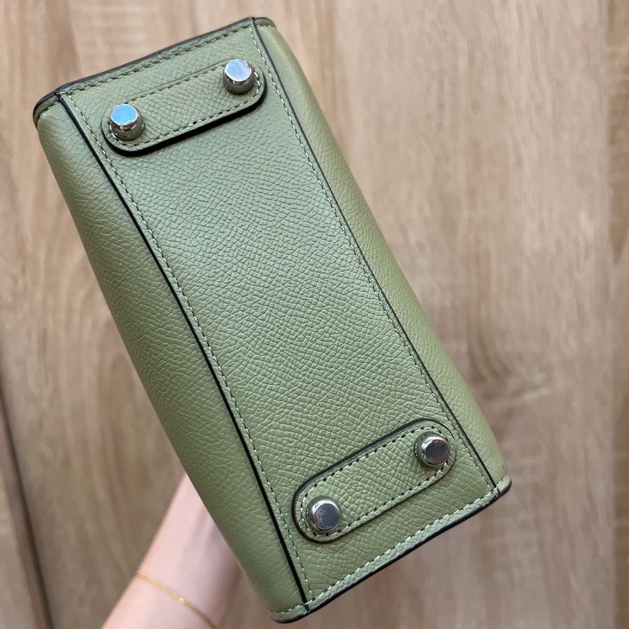 Coach 墨綠色牛皮Tote 16銀釦手提斜背琴譜包-3
