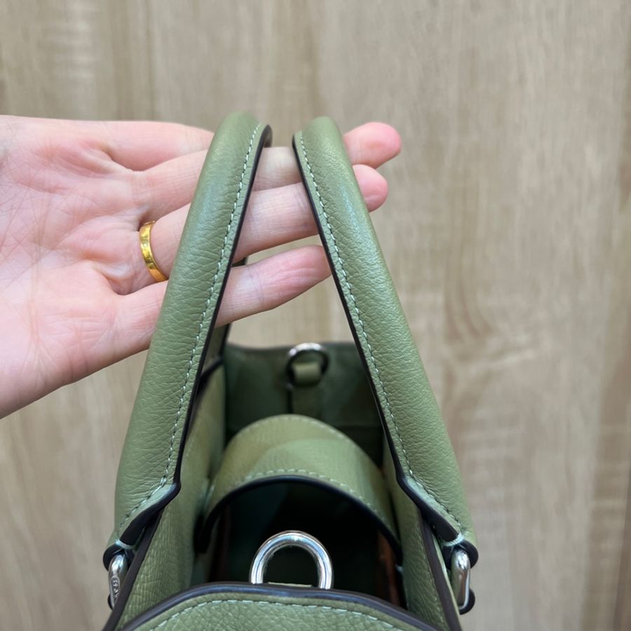 Coach 墨綠色牛皮Tote 16銀釦手提斜背琴譜包-5