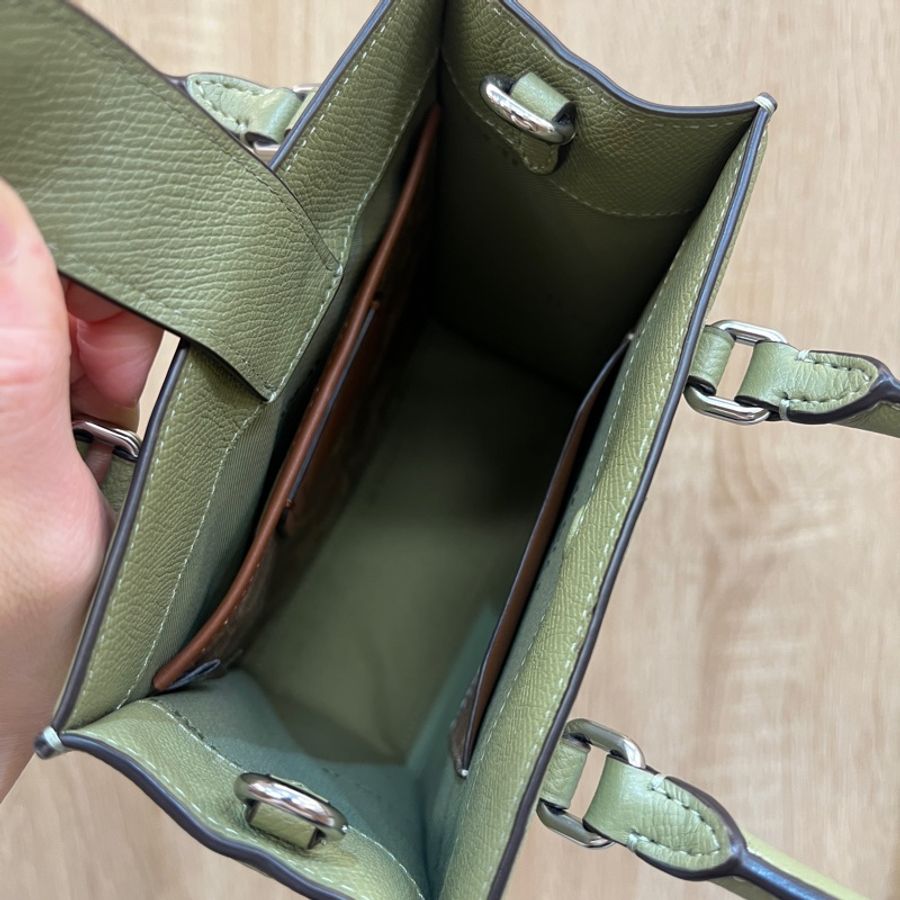 Coach 墨綠色牛皮Tote 16銀釦手提斜背琴譜包-7