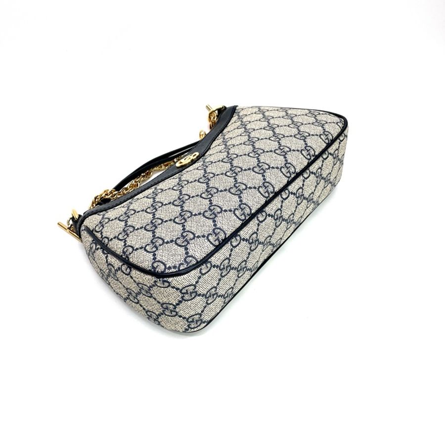 Gucci 深藍PVC拚深藍牛皮Ophidia金釦手提斜背包-5