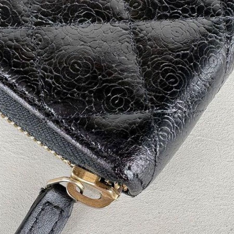 🎀近88成新🎀 Chanel 壓紋黑色長夾|山茶花紋路✦fufu style 精品✦ 氣質款錢包.皮夾-20