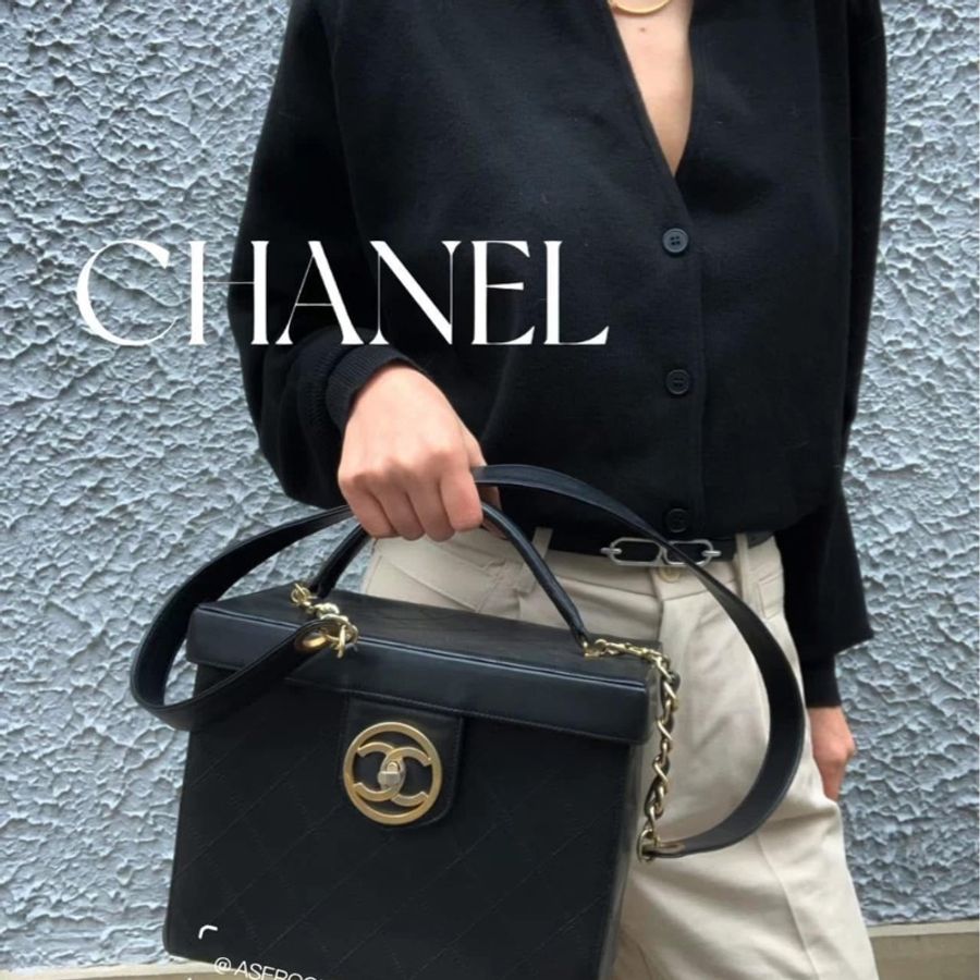 Chanel vintage vanity 黑金 荔枝-6