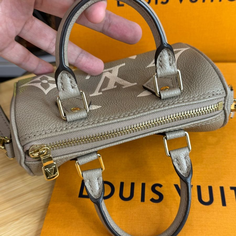 Louis Vuitton 壓紋牛皮原花拚色Speedy nano🩶未使用-14