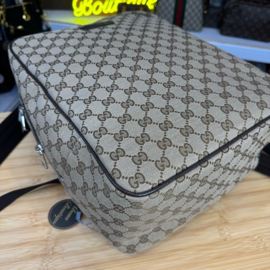 GUCCI GG緹花帆布大方形後背包/筆電文件包🩶極新閒置品-2