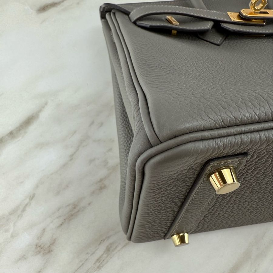 愛馬仕 Hermès  Birkin 25 Togo  0L Gris Meyer 積雨雲灰金釦 柏金包-12