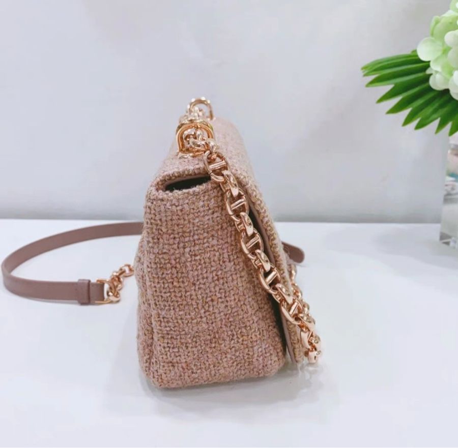 ✨Dior 粉色亞麻小號DIOR CARO 鏈條肩背包20×12×7cm 97新 配件塵袋-2