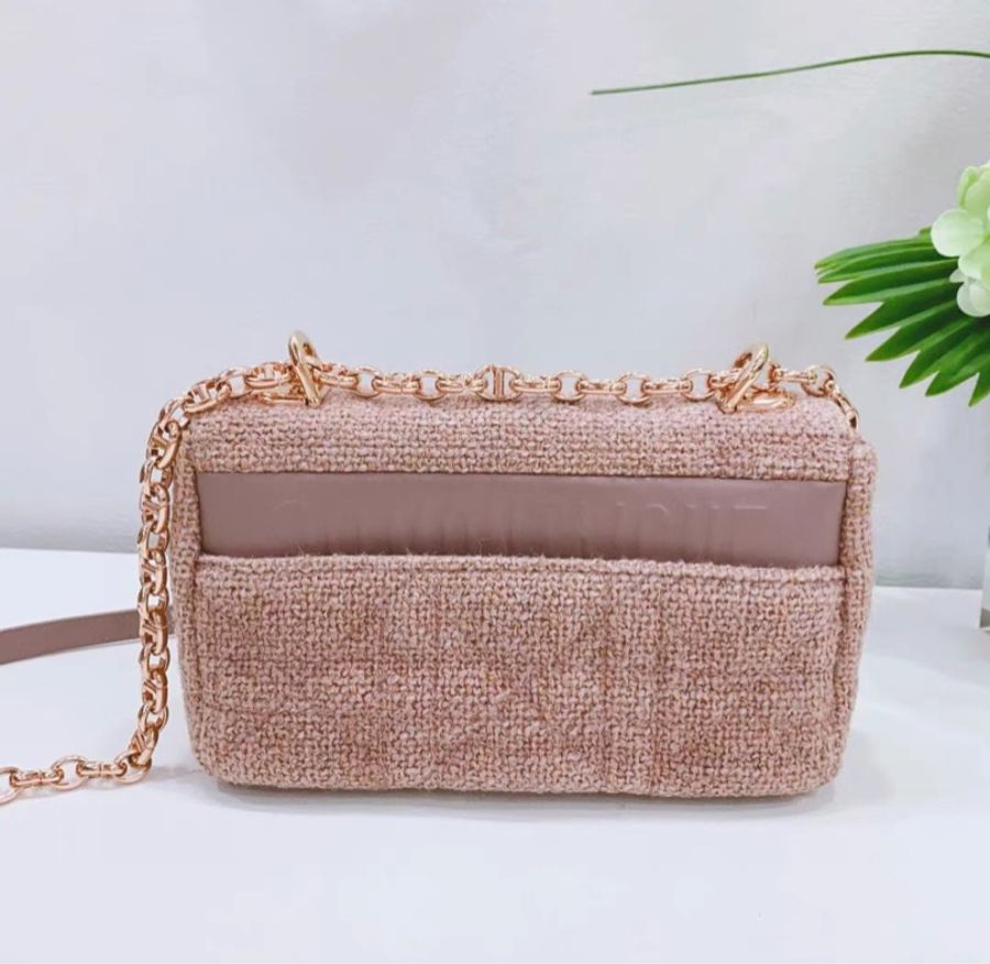 ✨Dior 粉色亞麻小號DIOR CARO 鏈條肩背包20×12×7cm 97新 配件塵袋-3