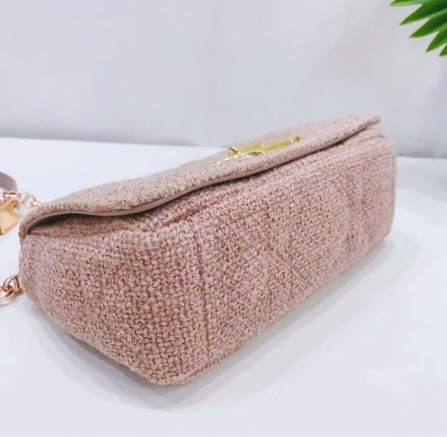 ✨Dior 粉色亞麻小號DIOR CARO 鏈條肩背包20×12×7cm 97新 配件塵袋-6