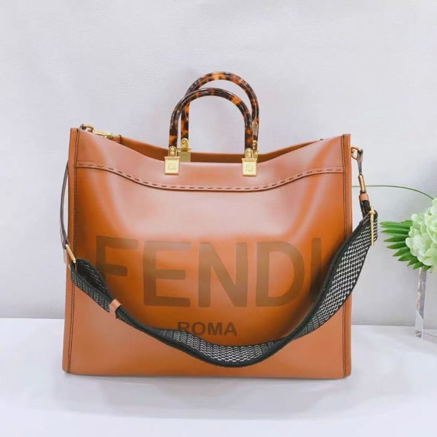 Fendi 大號sunshine系列焦糖色托特包  98新 40.5*35*21.5cm-0