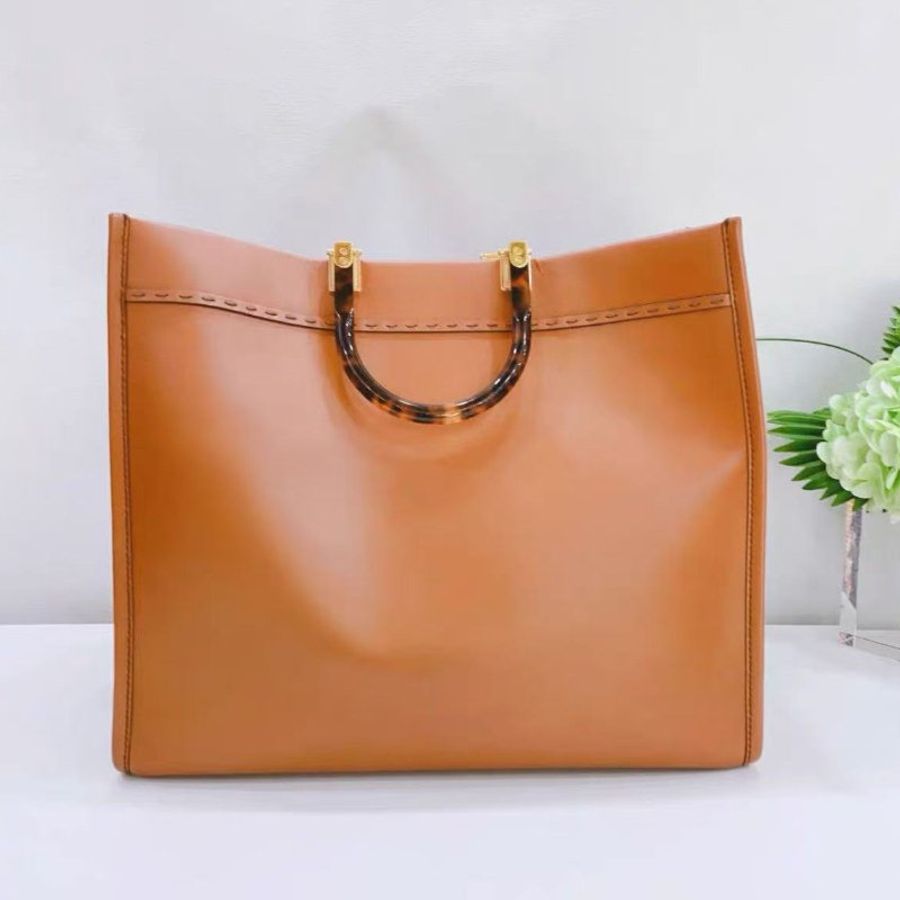 Fendi 大號sunshine系列焦糖色托特包  98新 40.5*35*21.5cm-5