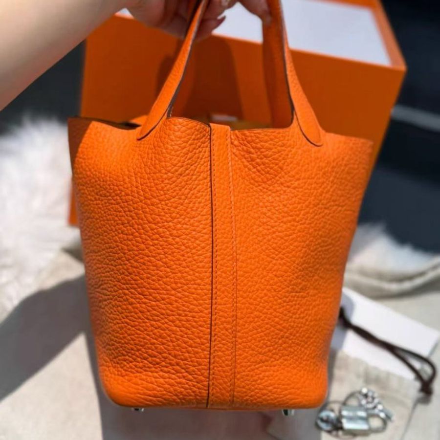 Hermes 菜籃子 牛皮橙色18尺寸  全新閒置 配件盒子塵袋說明書-2