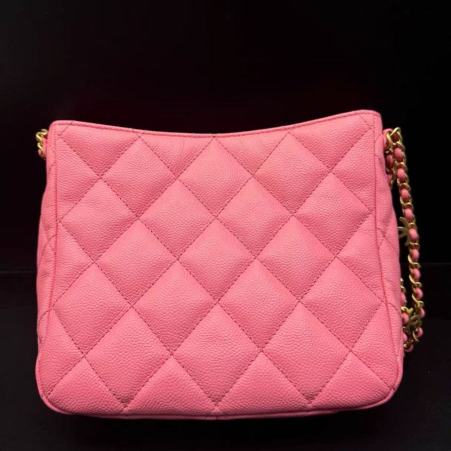 chanel hobo鍊條包 櫻花粉荔枝牛皮18.5*8.5*16cm 芯片款  99新 配件塵袋盒子-8