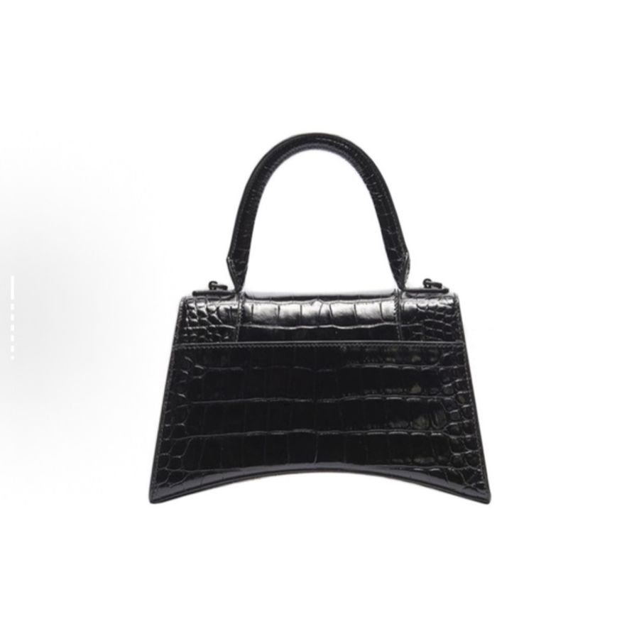 Balenciaga巴黎世家 hourglass 黑扣鰐魚紋 牛皮 斜挎手提包-3