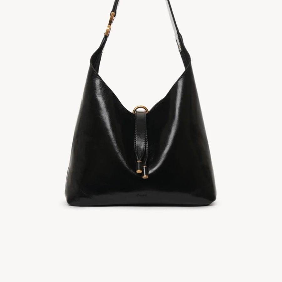 Chloe Small Marcie Hobo Bag 黑色亮皮-0