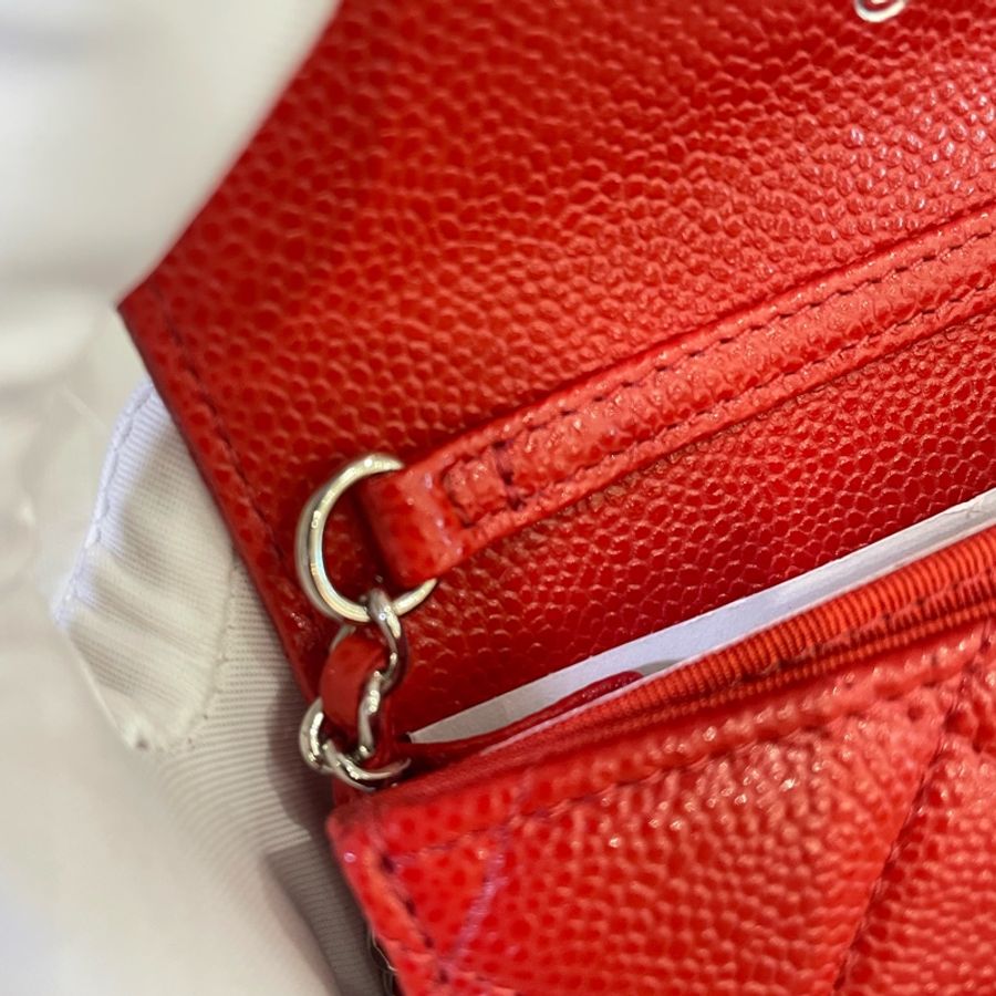 Chanel 小斜孭袋 紅色淡金扣-14