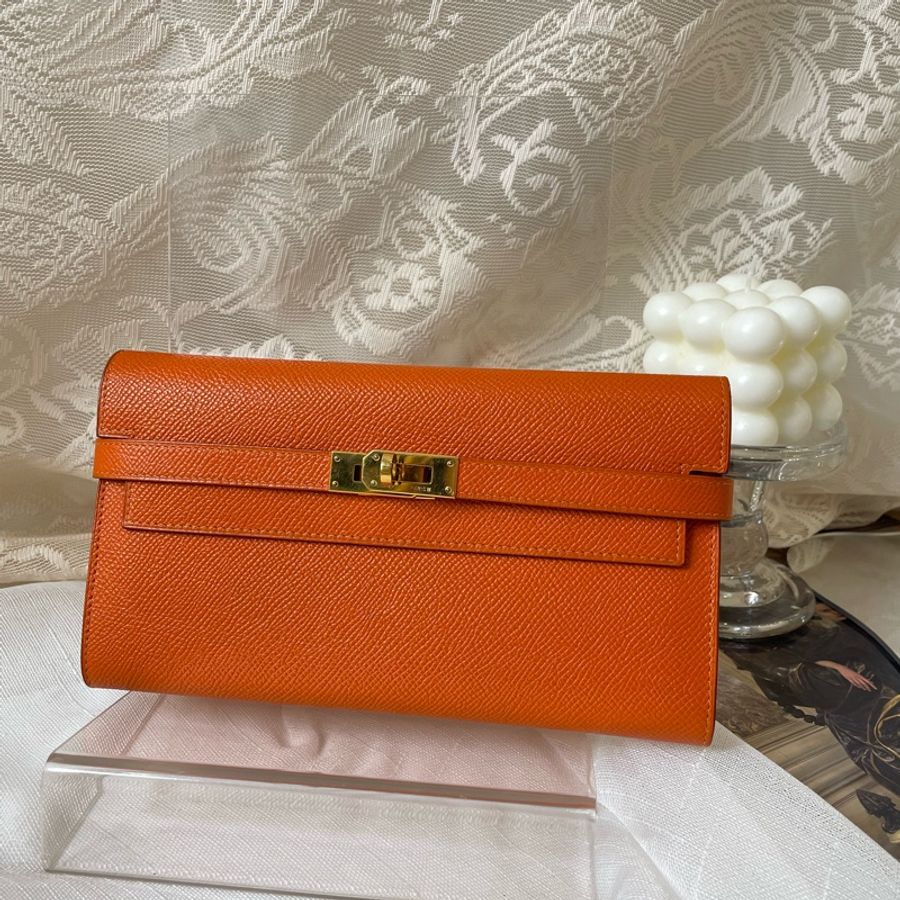 Hermes Kelly to go wallet 銀包 橙色 金扣-0