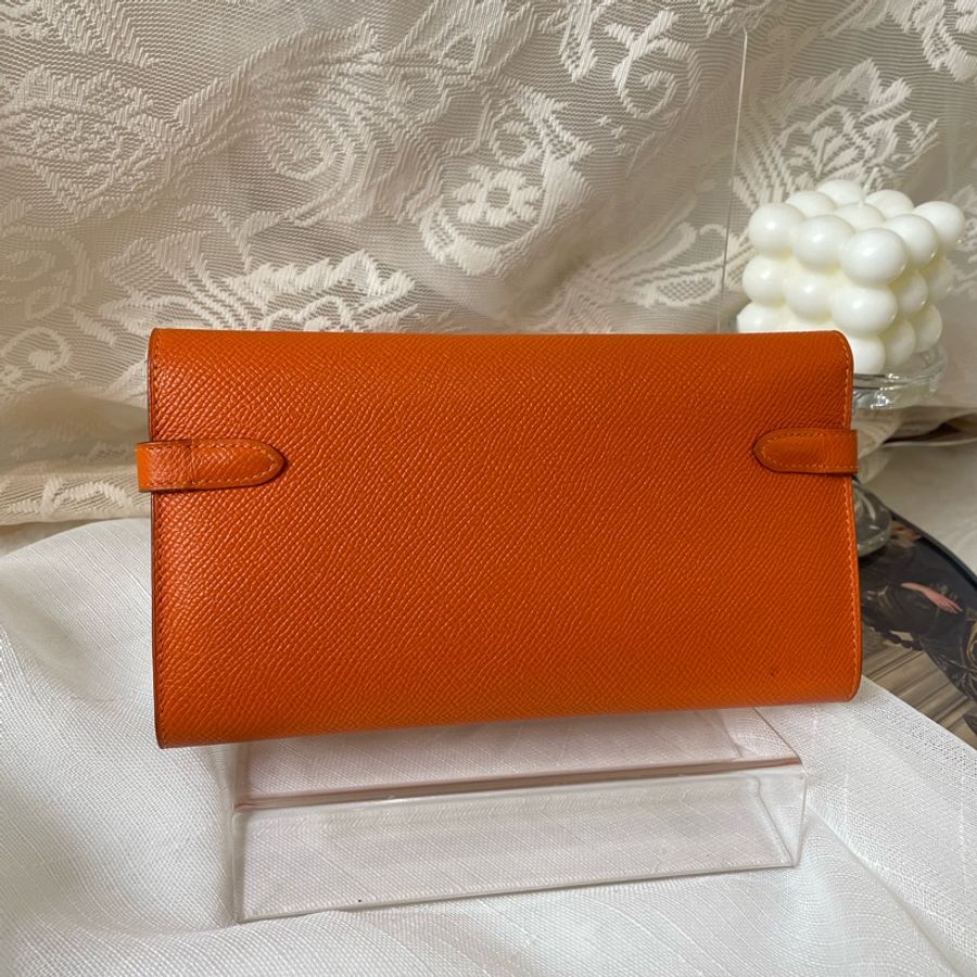 Hermes Kelly to go wallet 銀包 橙色 金扣-3