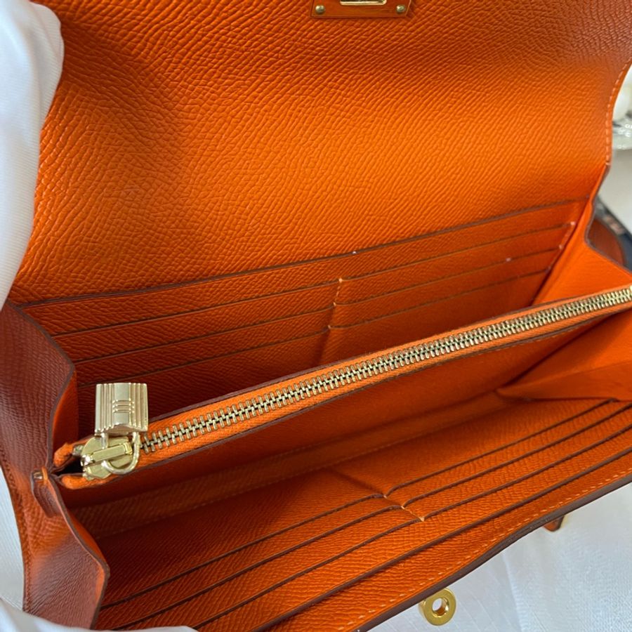Hermes Kelly to go wallet 銀包 橙色 金扣-11