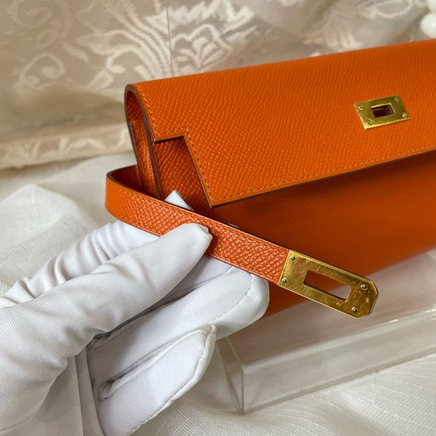 Hermes Kelly to go wallet 銀包 橙色 金扣-13